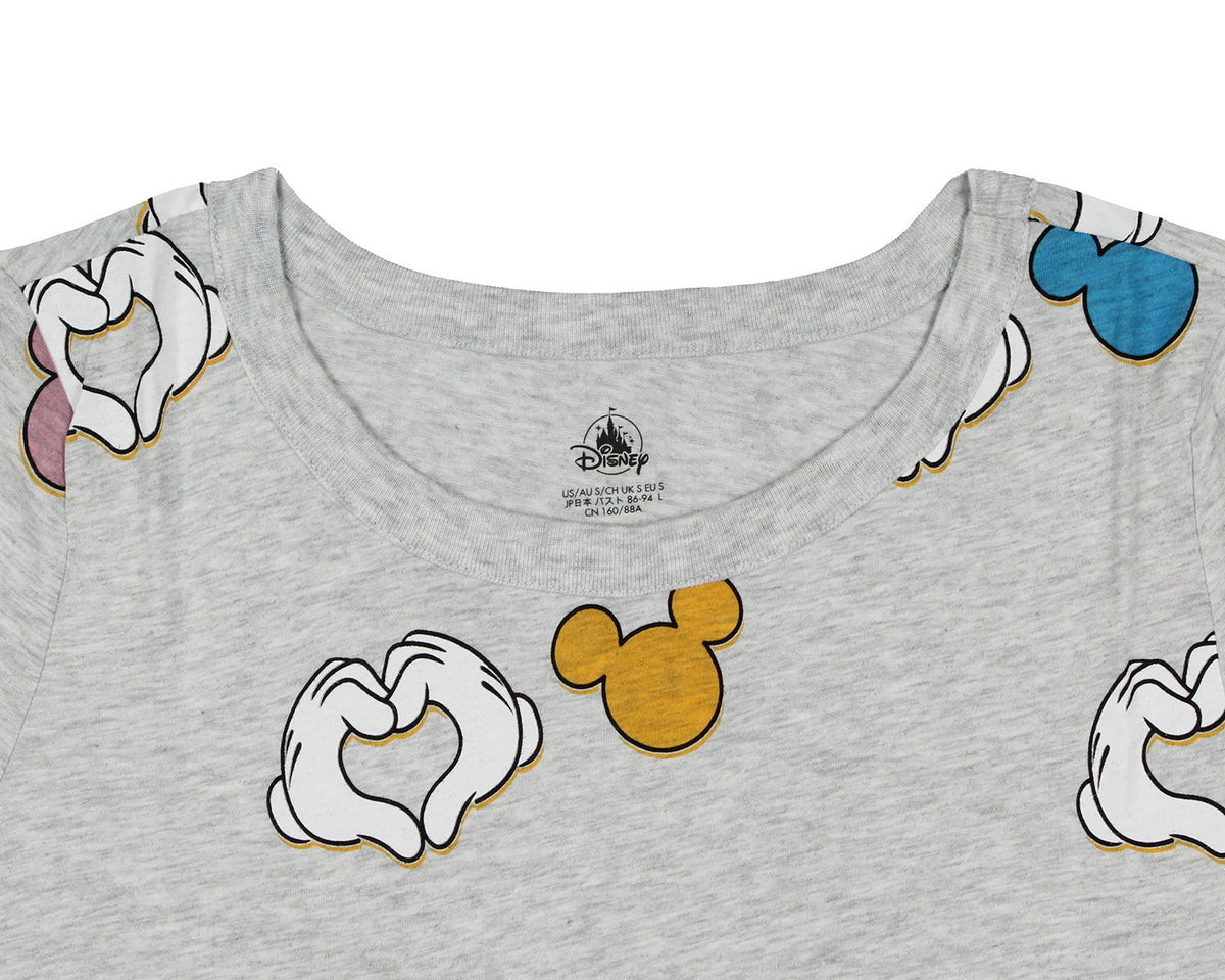 Disney Women's Mickey Mouse Heart Hands Allover Print T-Shirt Adult