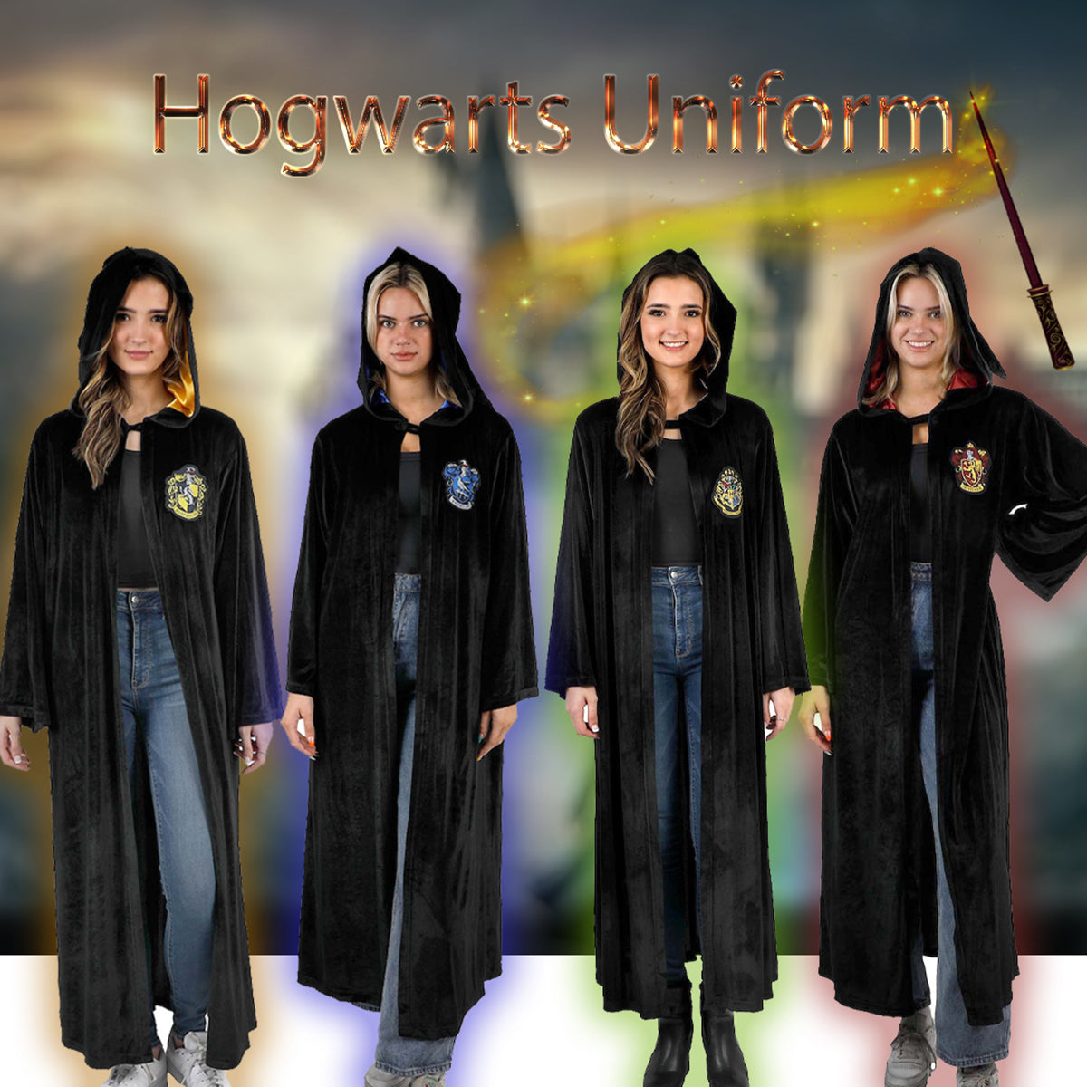 Harry Potter Costume Robe Cloak Adult, OSFM - Hogwarts Houses Crest