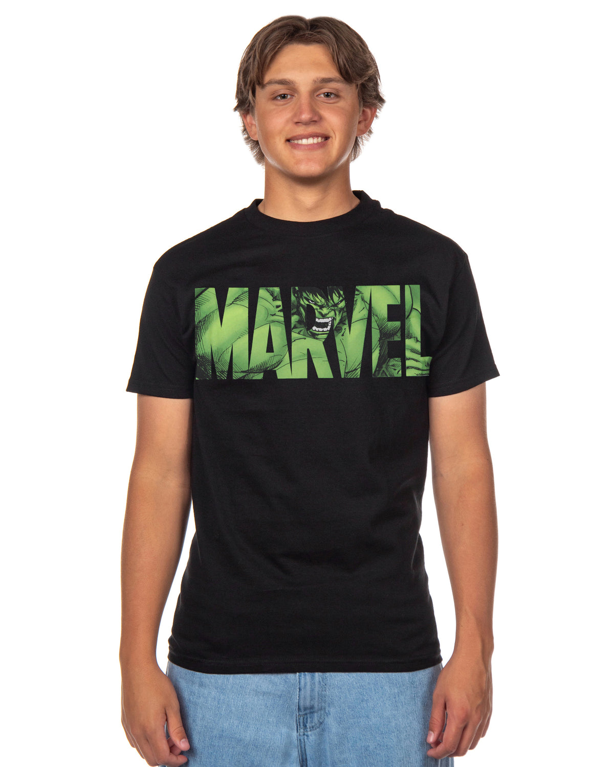 Marvel Comics Men's Marvel Logo The Hulk in Action Angry T-Shirt
