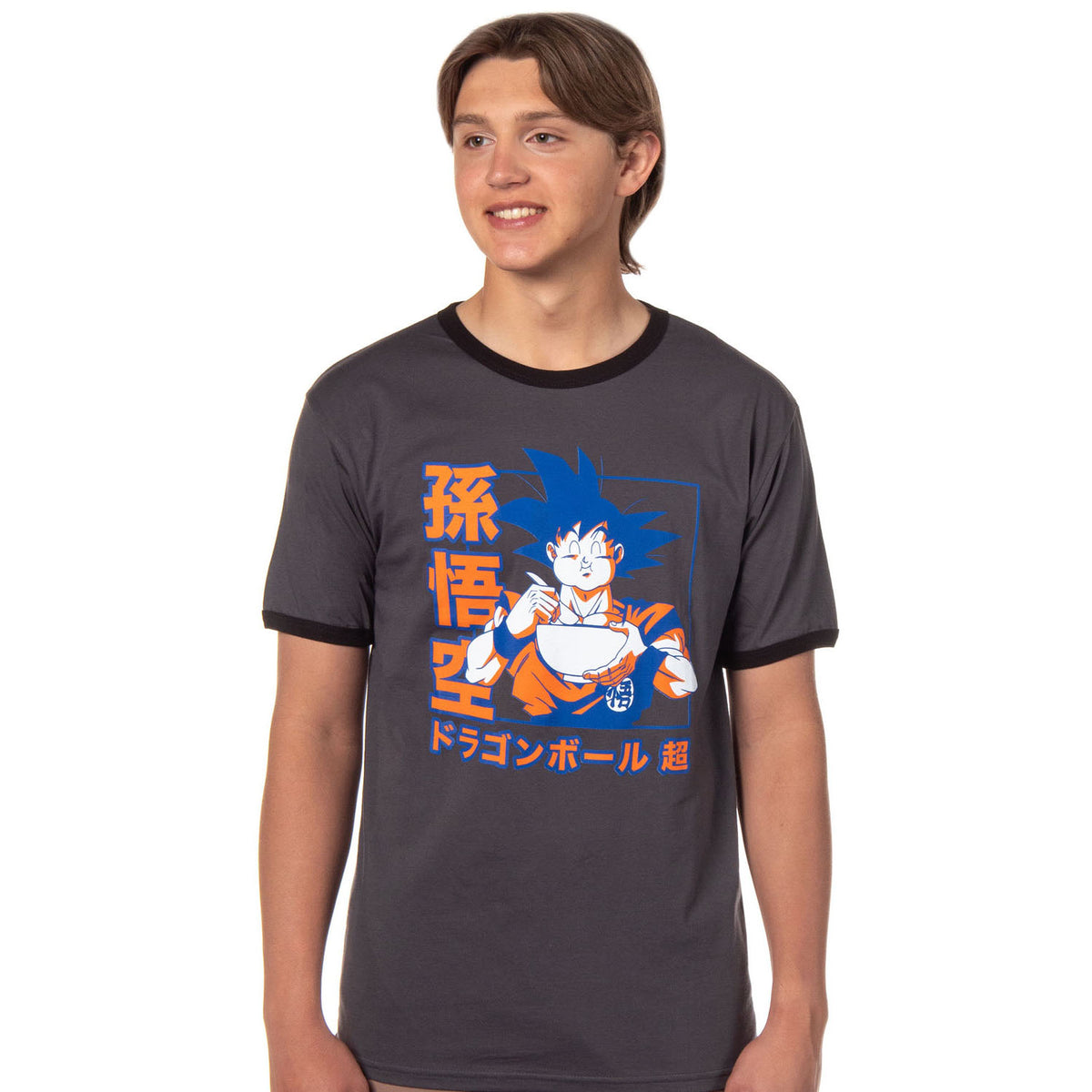 Dragon Ball Super Men's Goku Ramen Kanji Design Adult Anime Ringer T-Shirt
