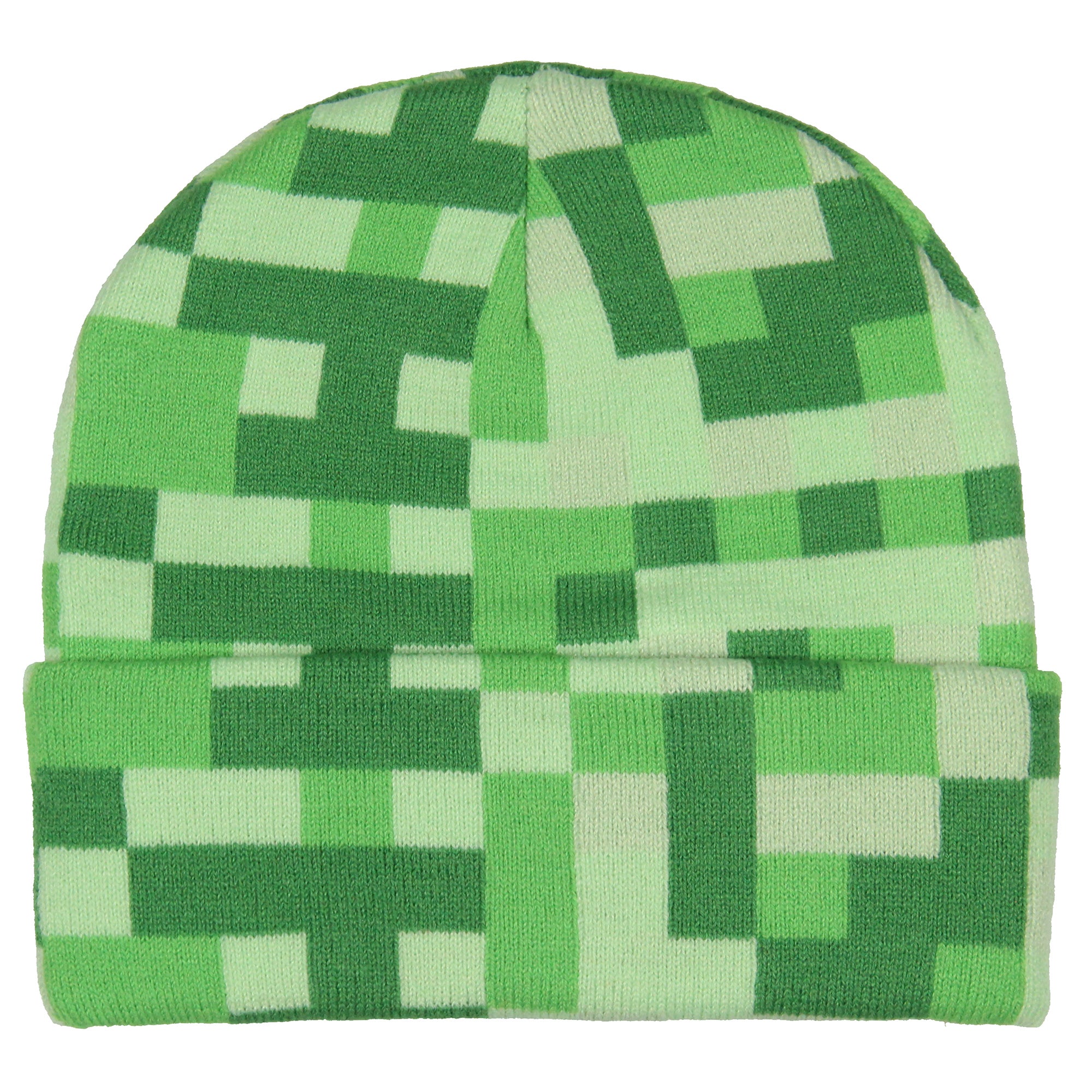 Minecraft Creeper Embroidered Face Allover Pixelated Design Gamer Cuffed Beanie