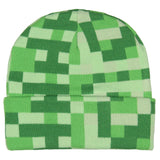 Minecraft Creeper Embroidered Face Allover Pixelated Design Gamer Cuffed Beanie