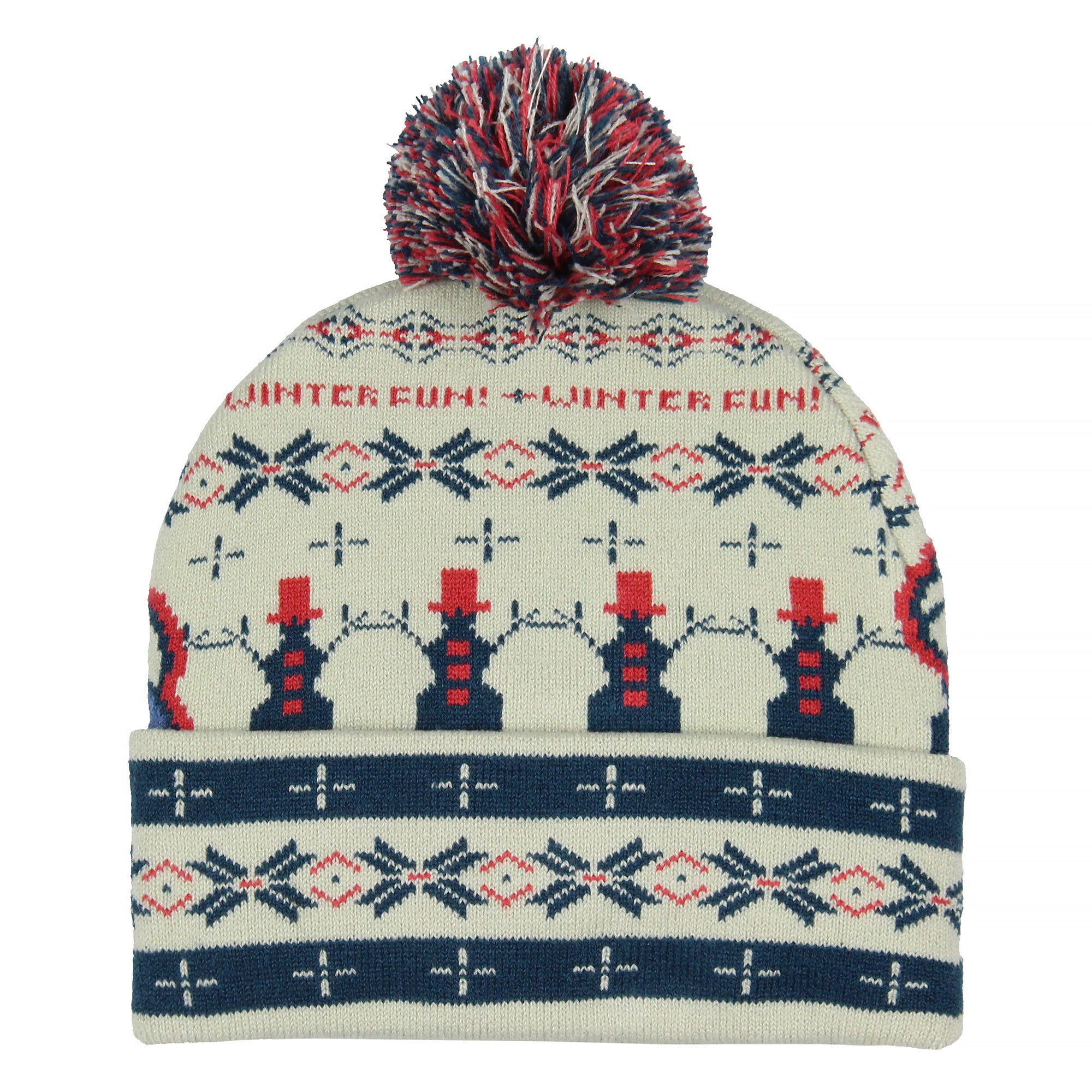 Frosty The Snowman Beanie Winter Fun Fair Isle Frosty Design Cuff Top Pom Beanie