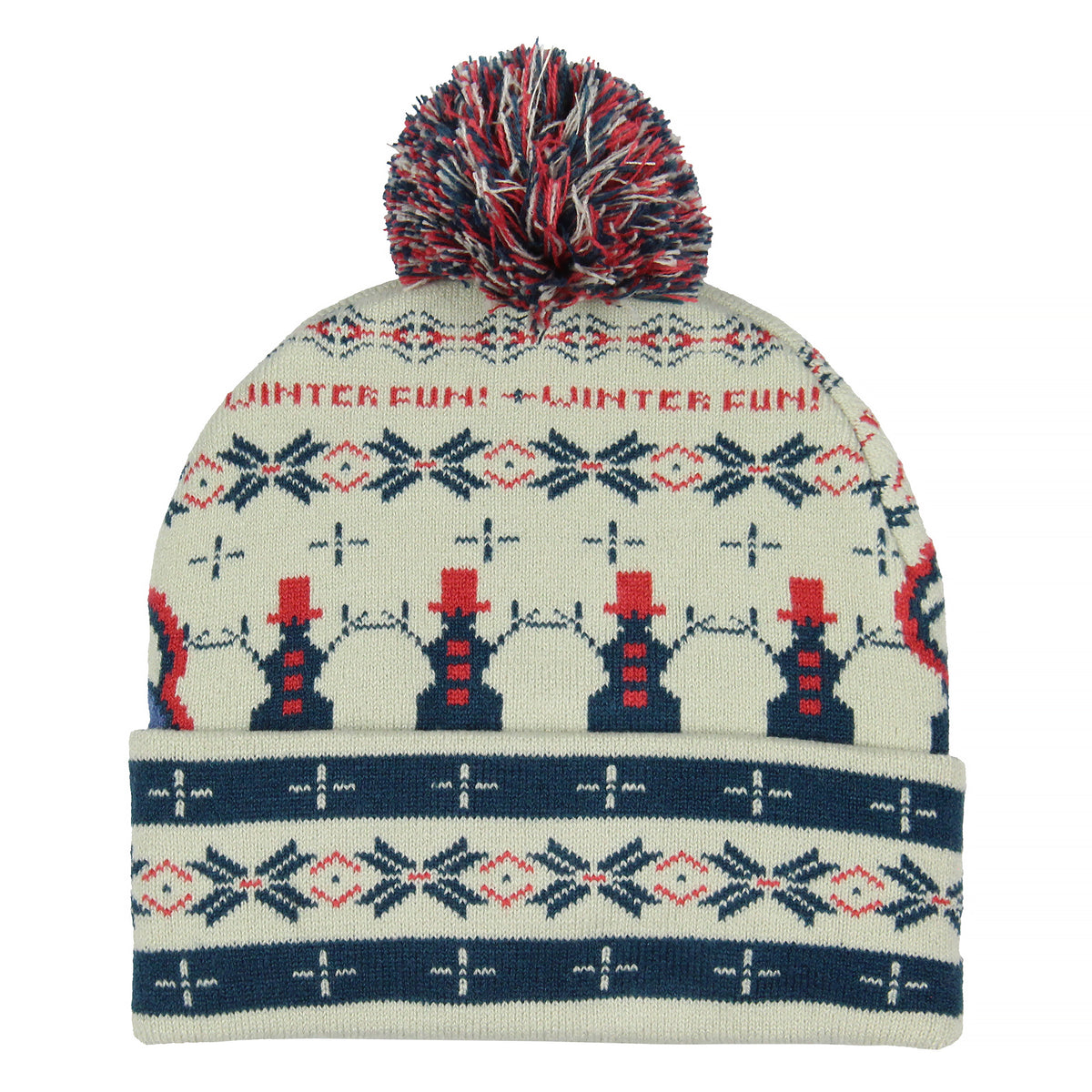 Frosty The Snowman Beanie Winter Fun Fair Isle Frosty Design Cuff Top Pom Beanie