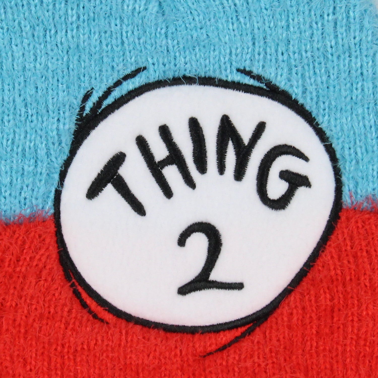 Dr. Seuss The Cat In The Hat Thing 1 and Thing 2 Embroidered Fuzzy Yarn Beanie