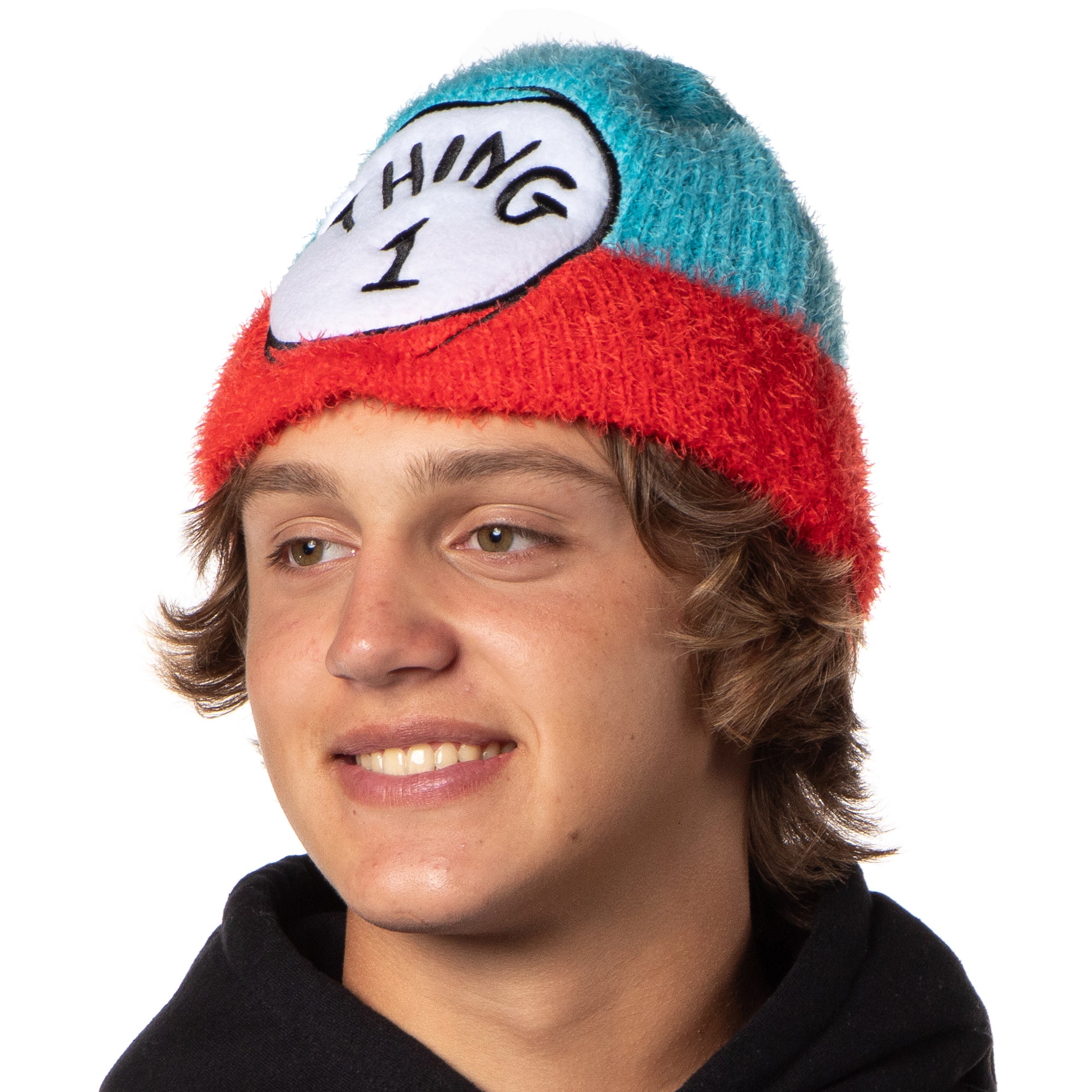 Dr. Seuss The Cat In The Hat Thing 1 and Thing 2 Embroidered Fuzzy Yarn Beanie