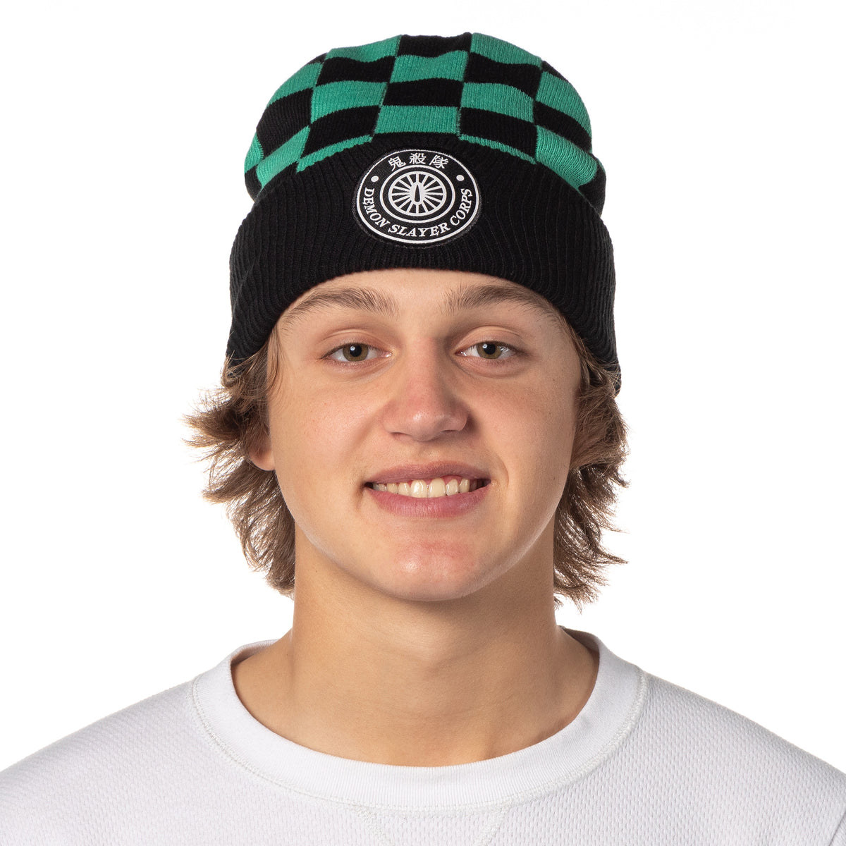 Demon Slayer Adult Tanjiro Embroidered Patch Knit Cuff Beanie Cap Hat