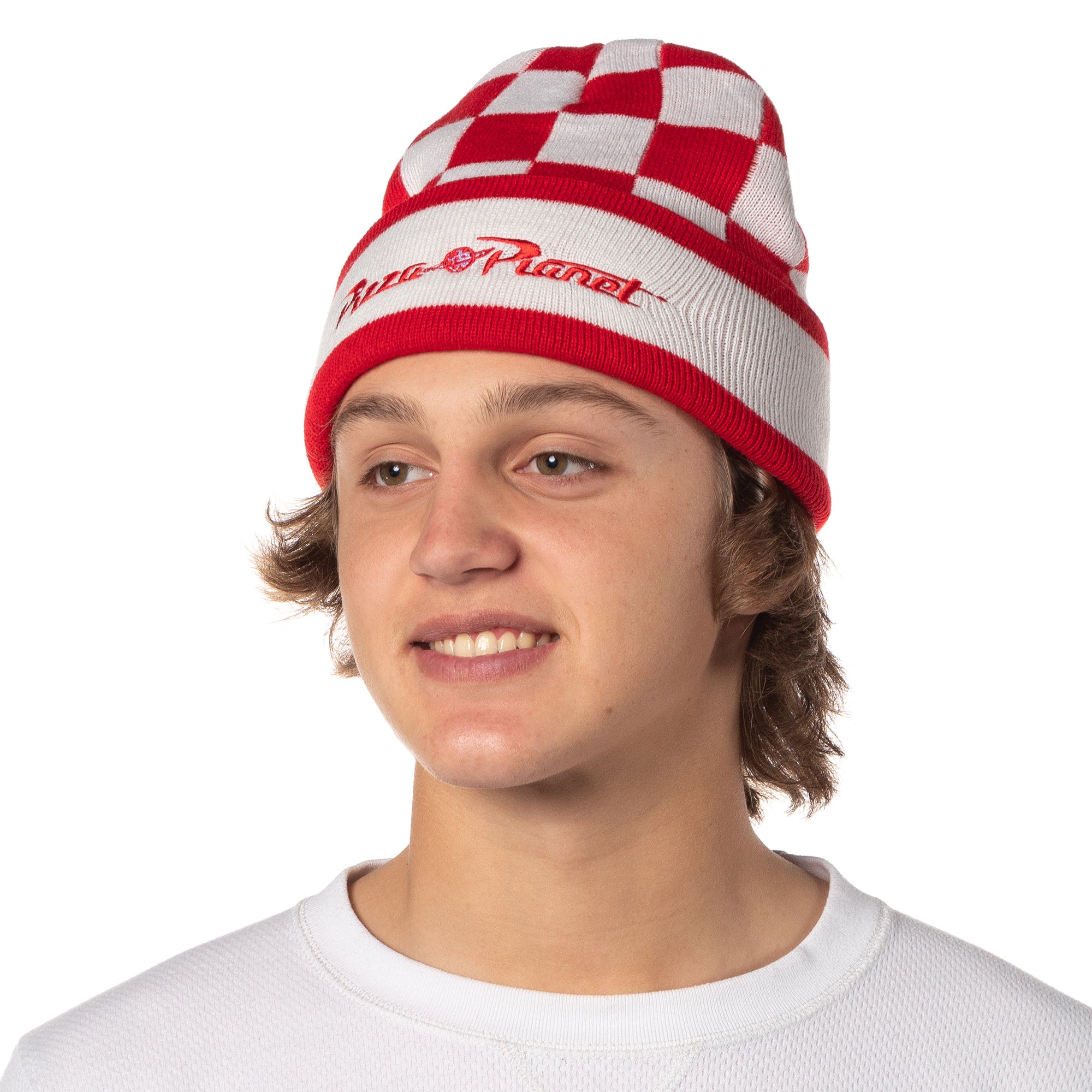Disney Toy Story Adult Pizza Planet Checkered Knit Cuff Beanie Hat Cap