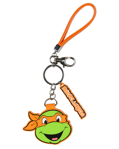 TMNT Michelangelo Rubber Character Air Tag Holder Keychain with Lobster Clasp