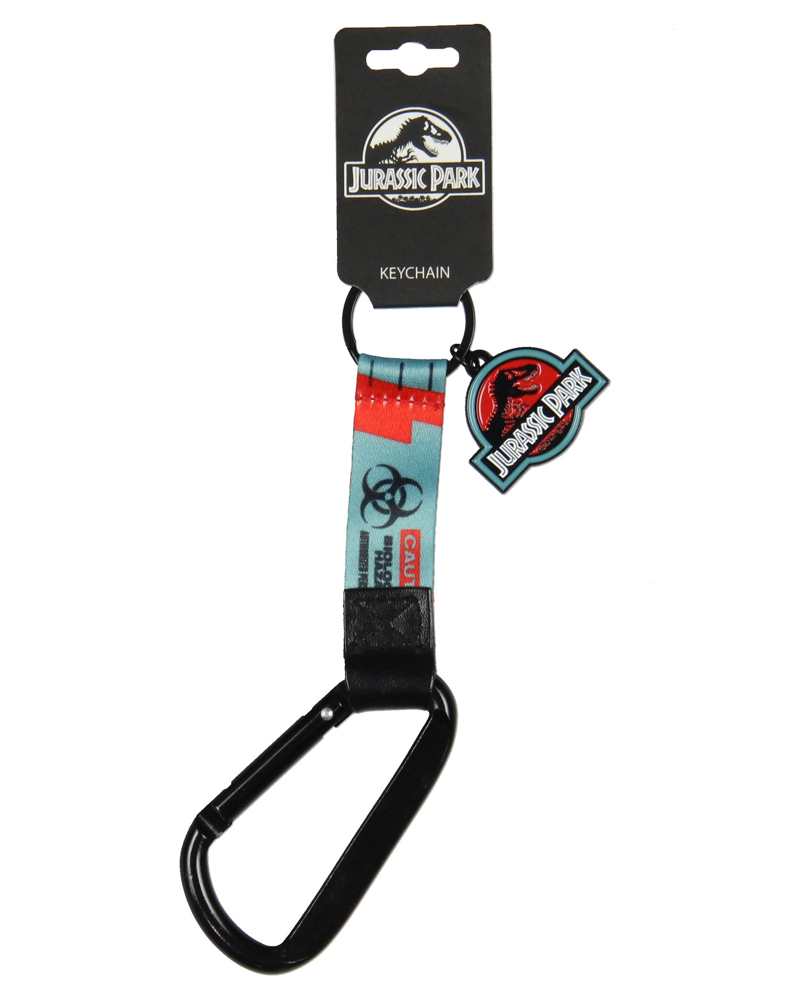 Jurassic Park Dinosaur Movie T Rex Caution Sign Volt Carabiner Keychain Keyring