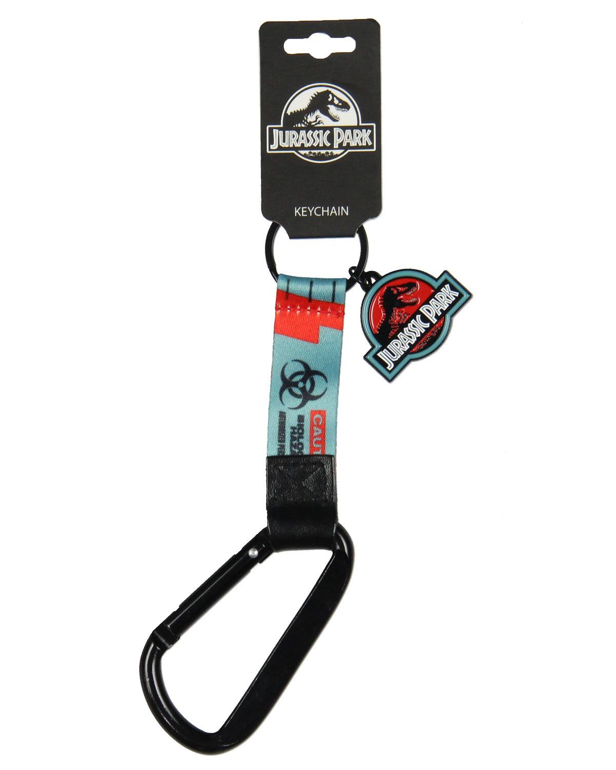 Jurassic Park Dinosaur Movie T Rex Caution Sign Volt Carabiner Keychain Keyring