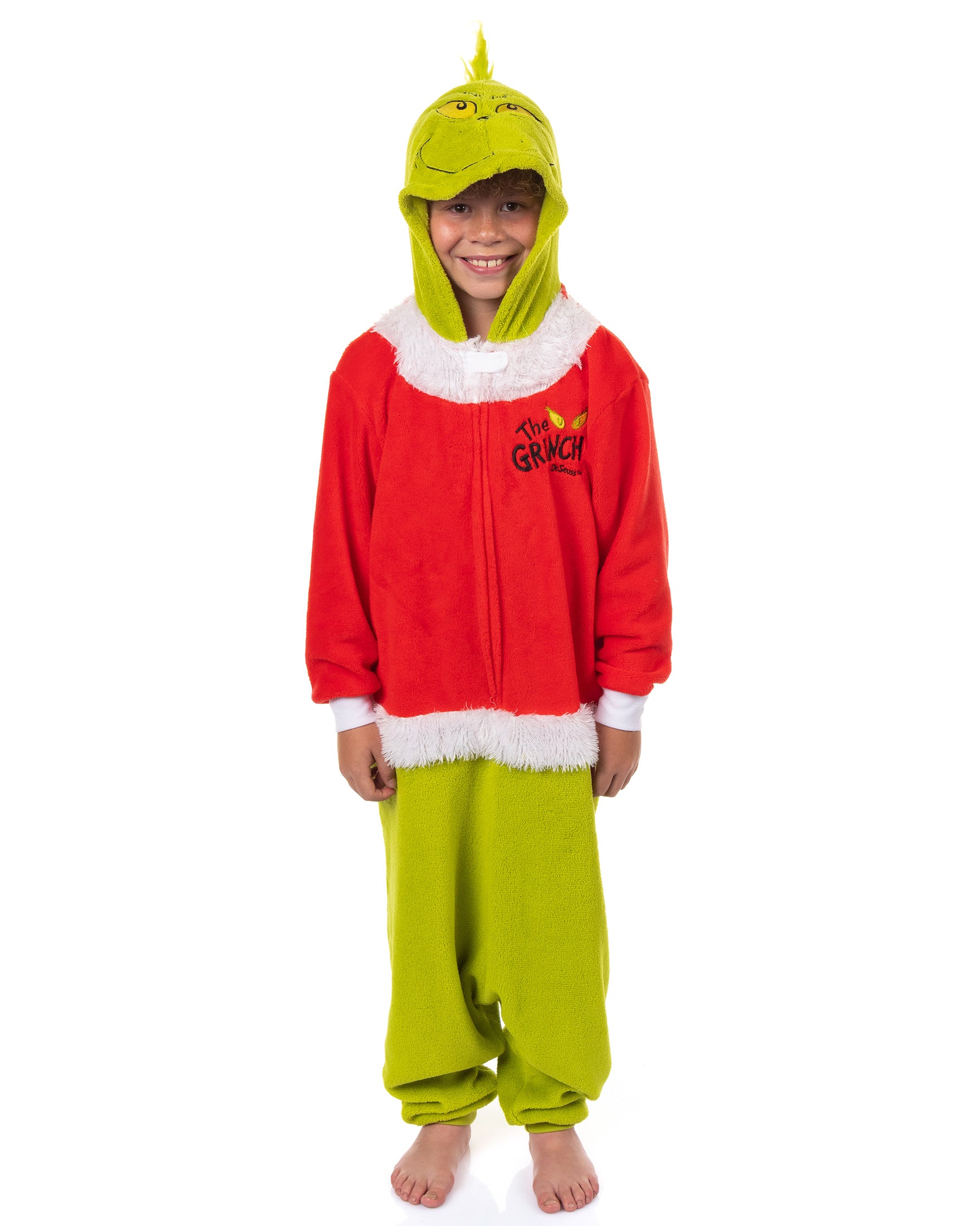 The Grinch Union Suit Big Kids Santa Claus Costume Kigurumi Hooded Pajama