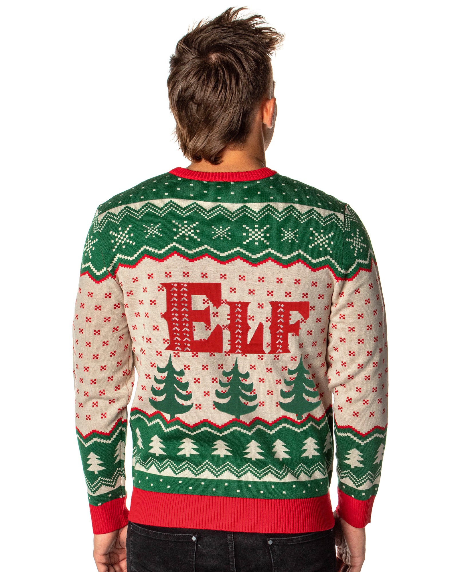ELF The Movie Men's Raised By Elves Ugly Sweater for Christmas Knit Pullover