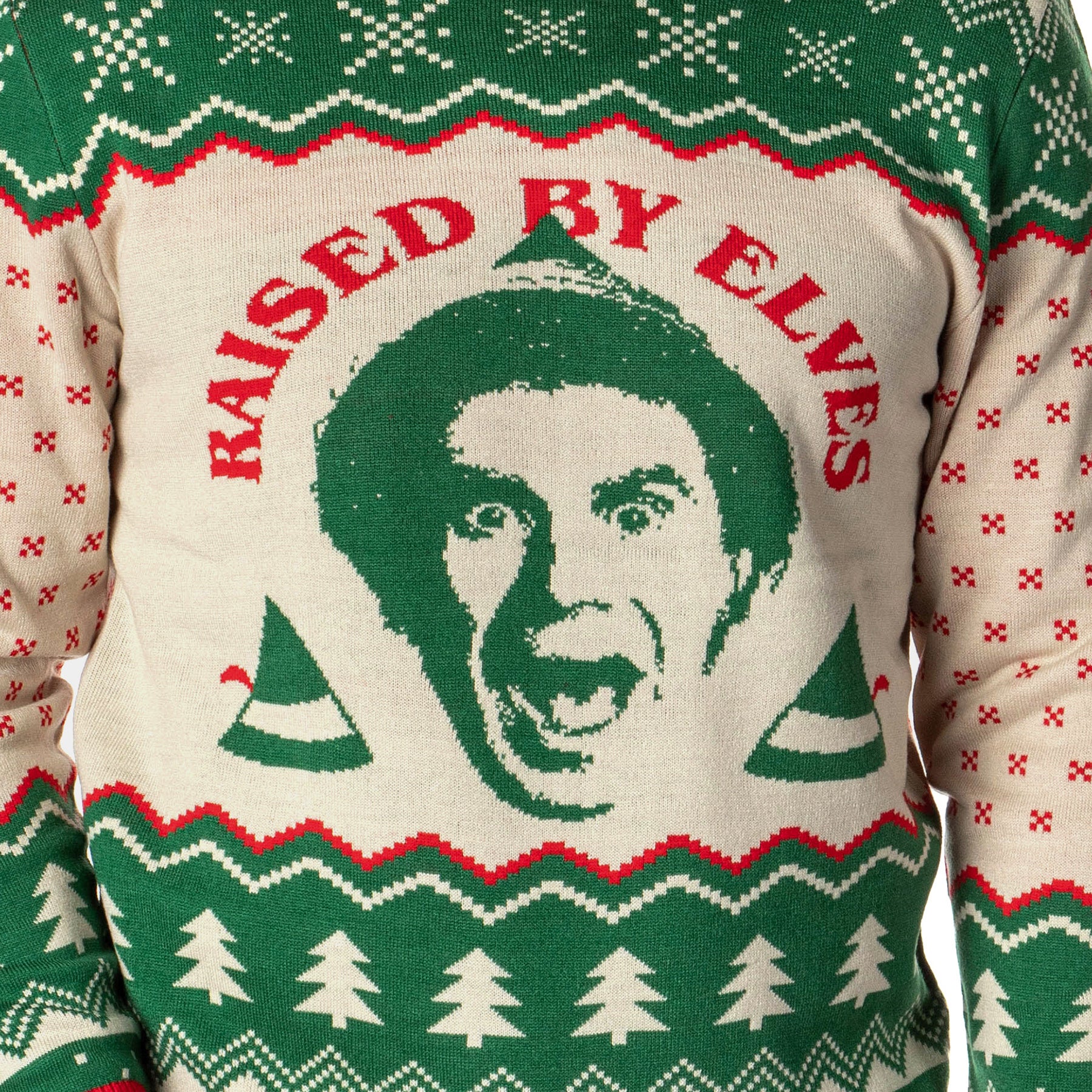 ELF The Movie Men's Raised By Elves Ugly Sweater for Christmas Knit Pullover
