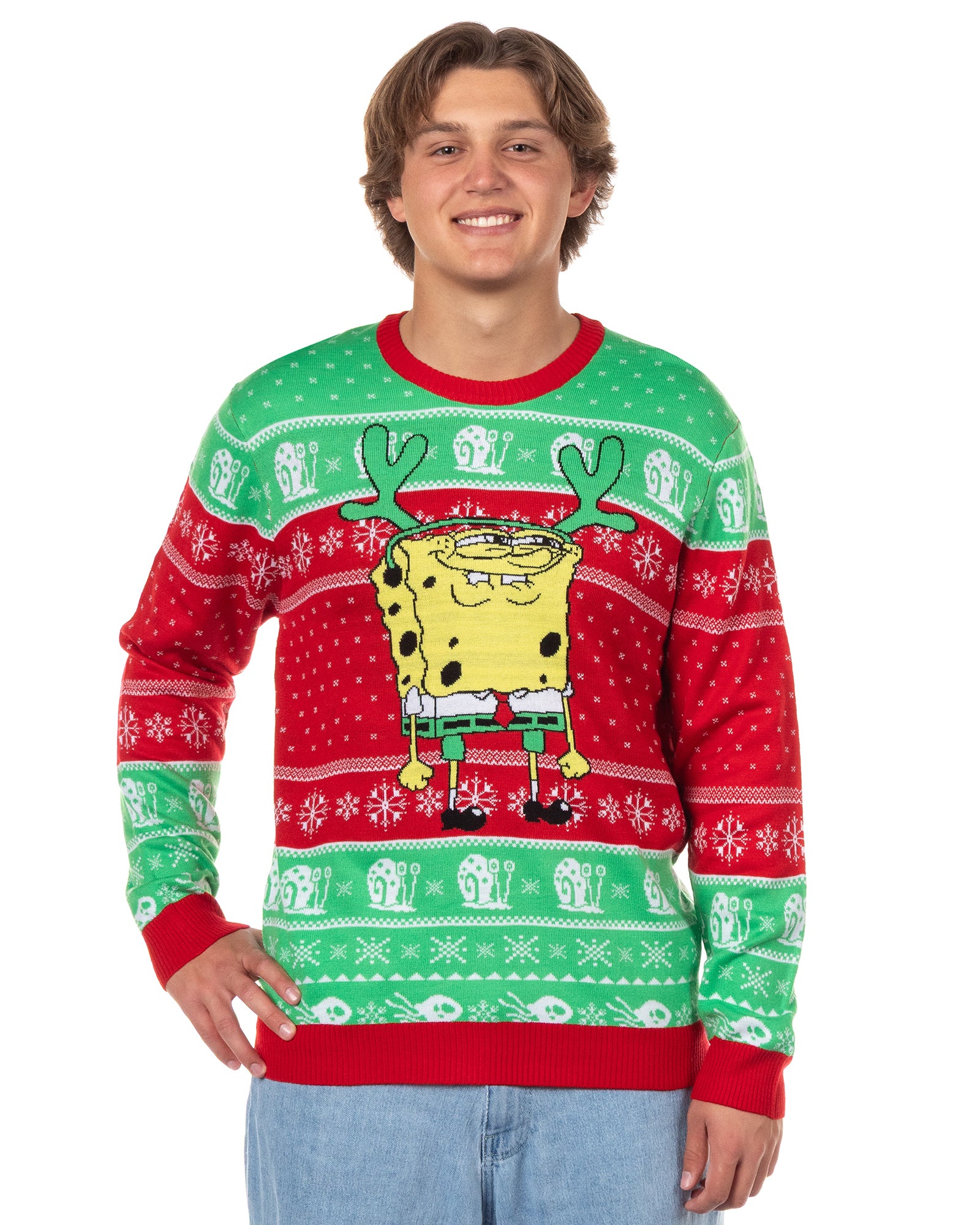 SpongeBob SquarePants Ugly Sweater for Christmas Men's Reindeer Bob Pullover