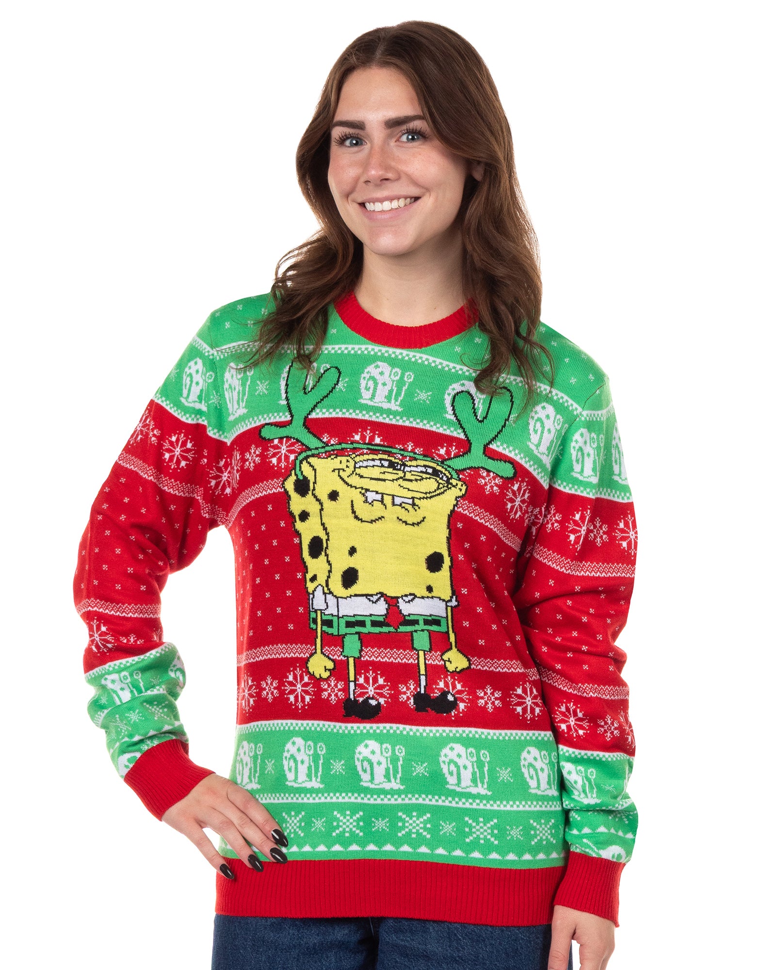SpongeBob SquarePants Ugly Sweater for Christmas Men's Reindeer Bob Pullover