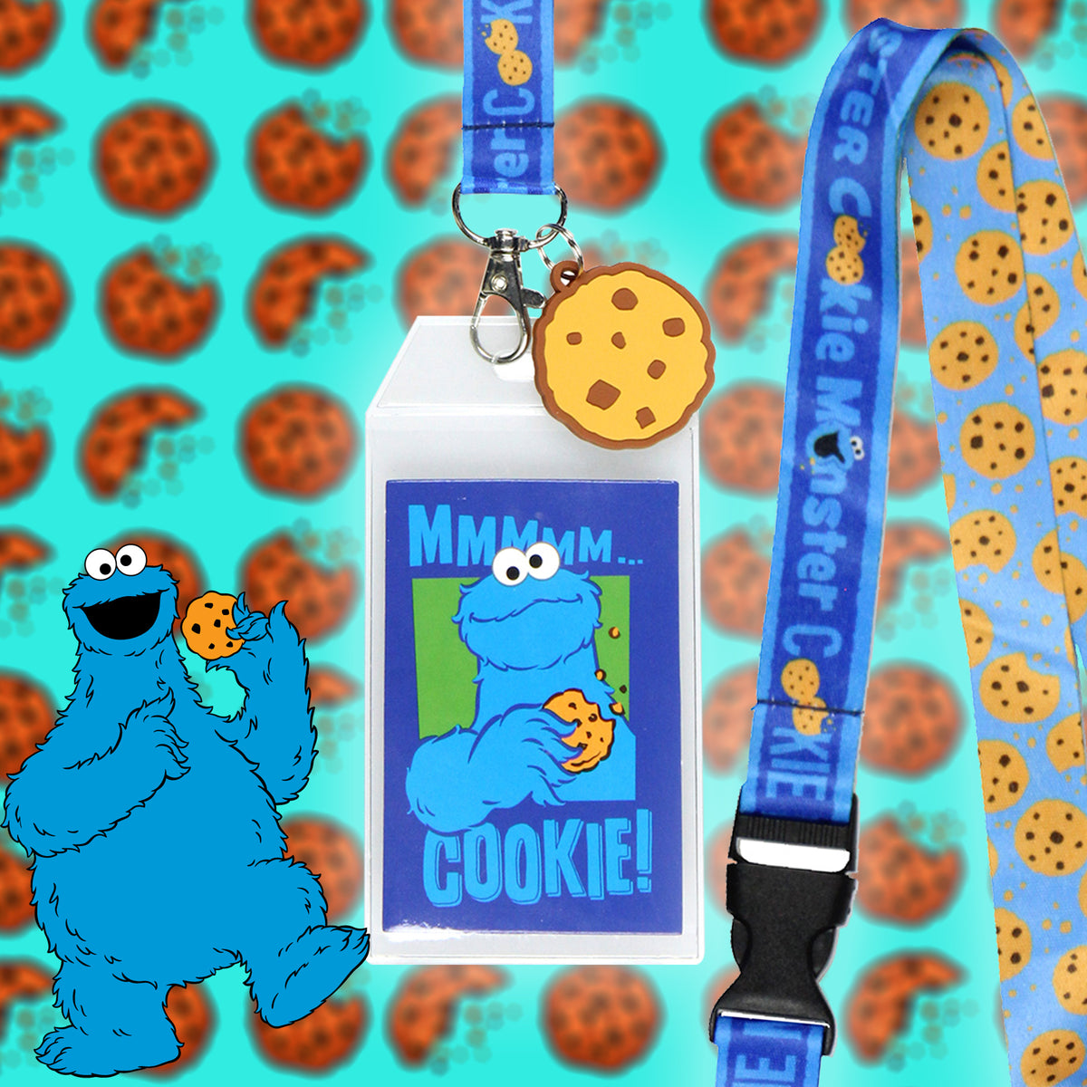 Sesame Street Cookie Monster Reversible ID Lanyard Badge Cookie Pendant