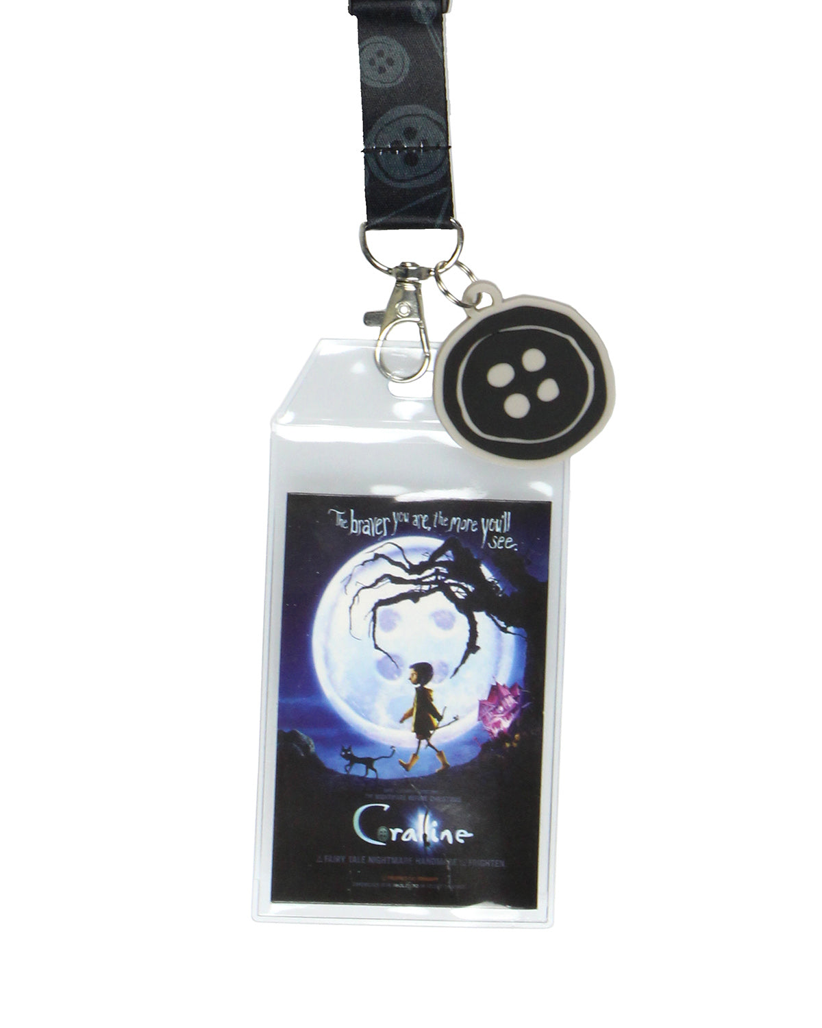 Coraline Lanyard Badge Holder Reversible Design with 2" Button Pendant