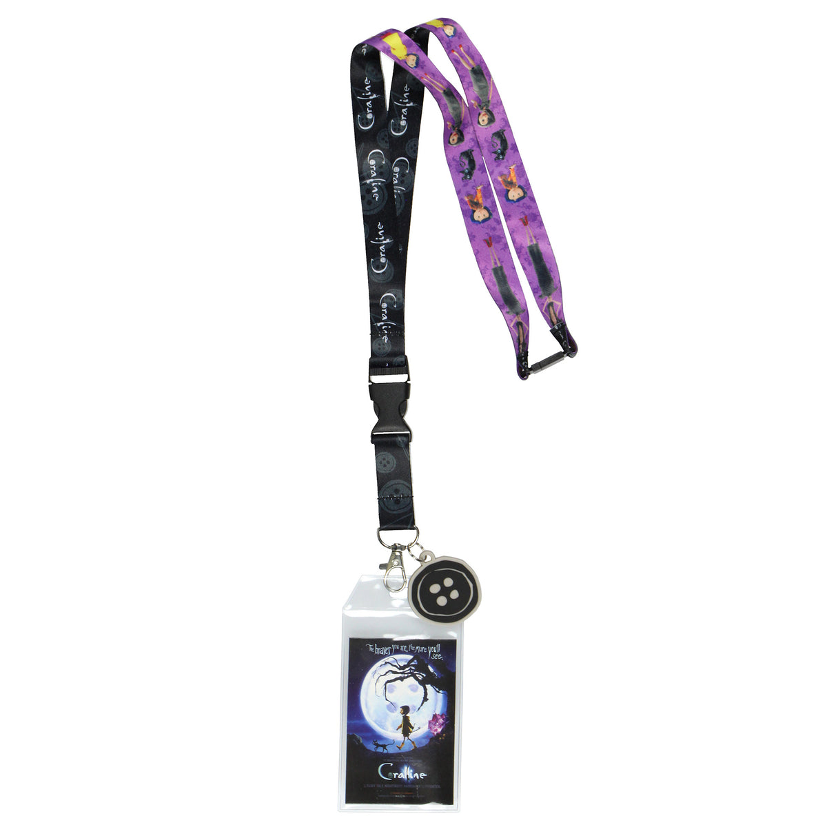 Coraline Lanyard Badge Holder Reversible Design with 2" Button Pendant