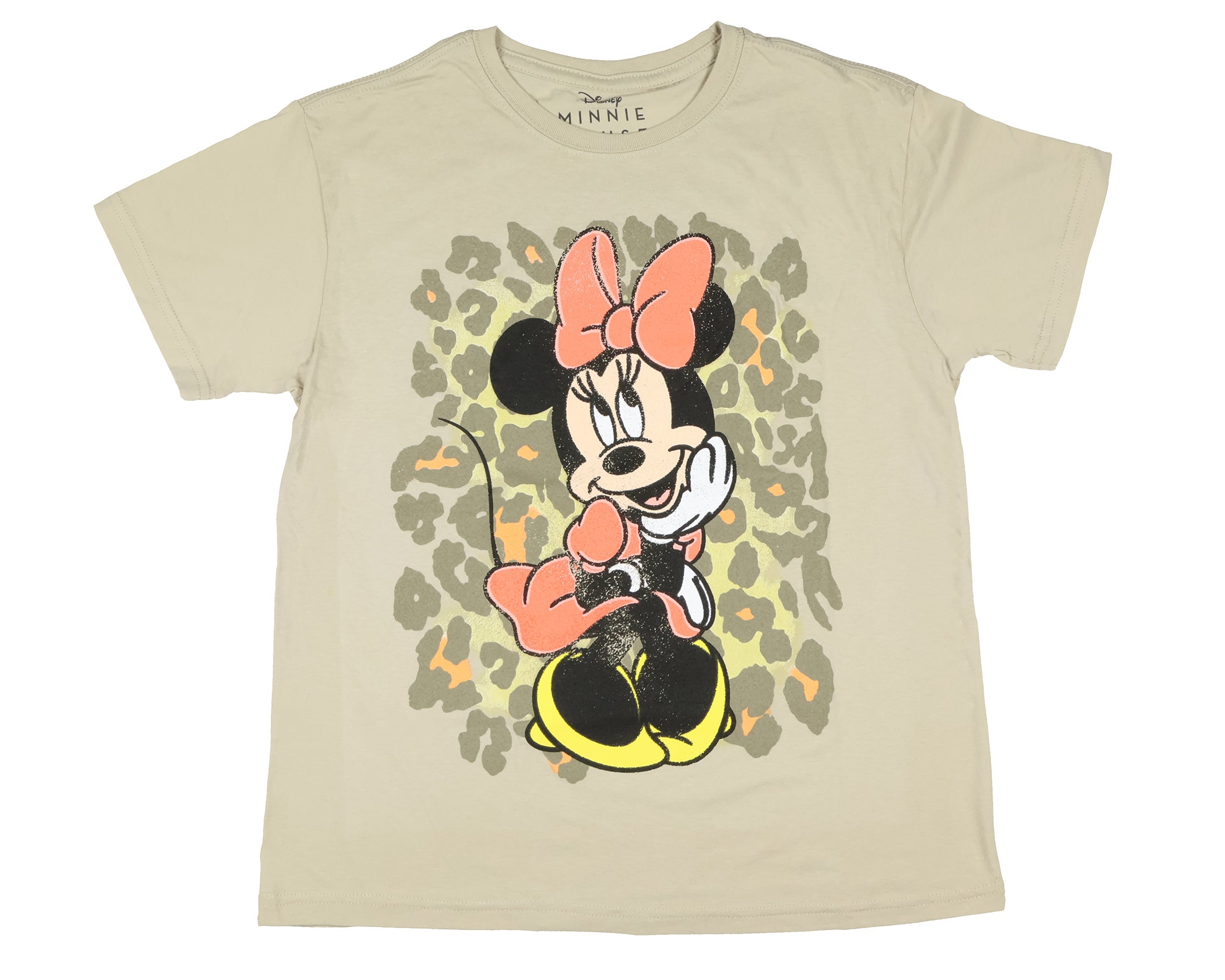 Disney Women's Minnie Mouse Distressed Classic Pose Leopard T-Shirt