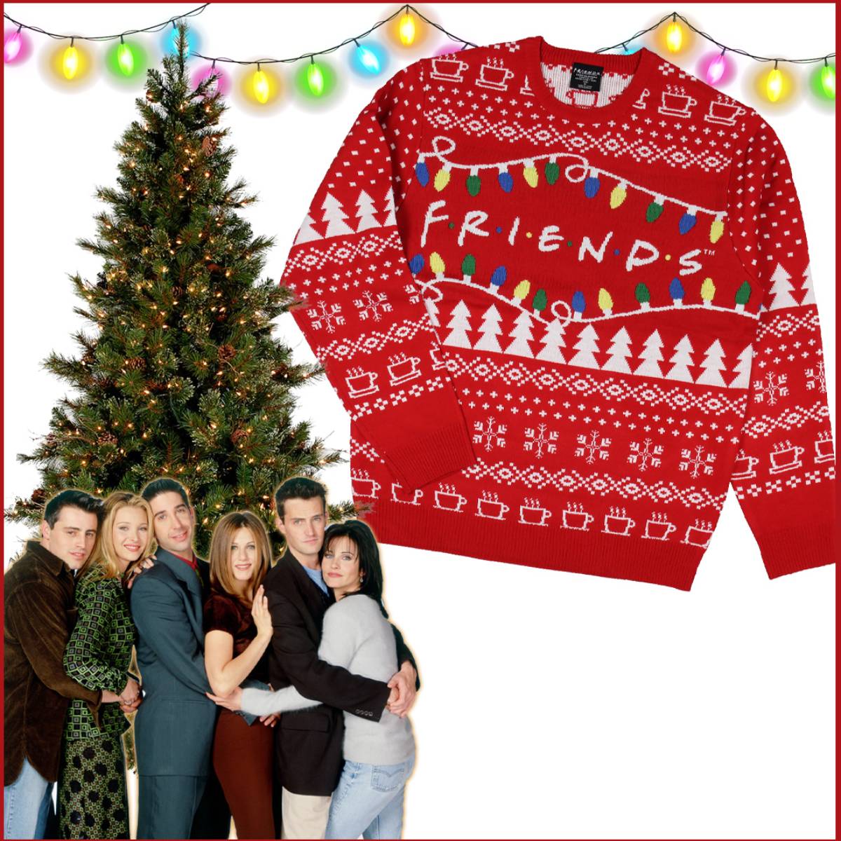 Friends TV Series Men's Logo And Holiday Lights Ugly Sweater for Christmas