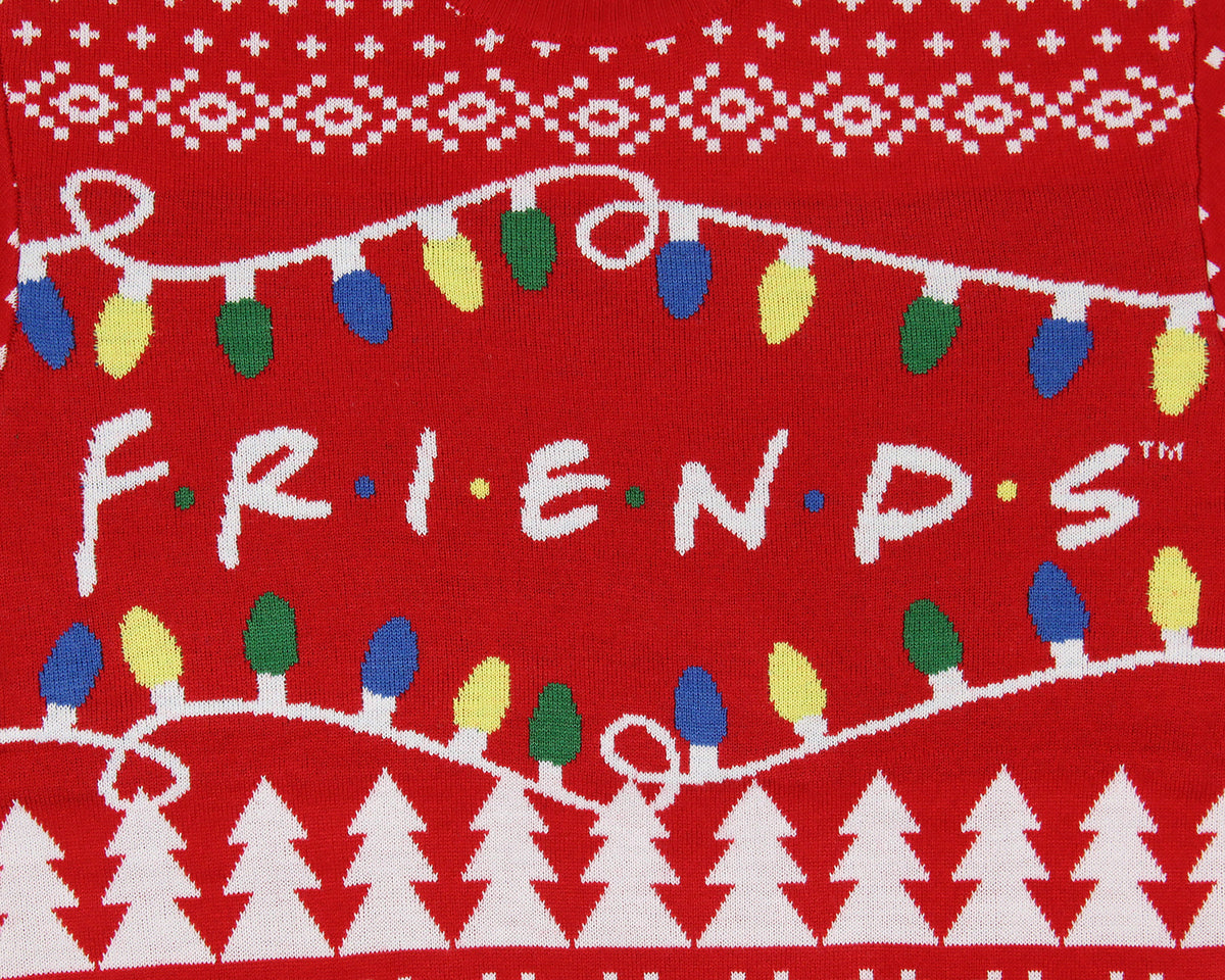 Friends TV Series Men's Logo And Holiday Lights Ugly Sweater for Christmas
