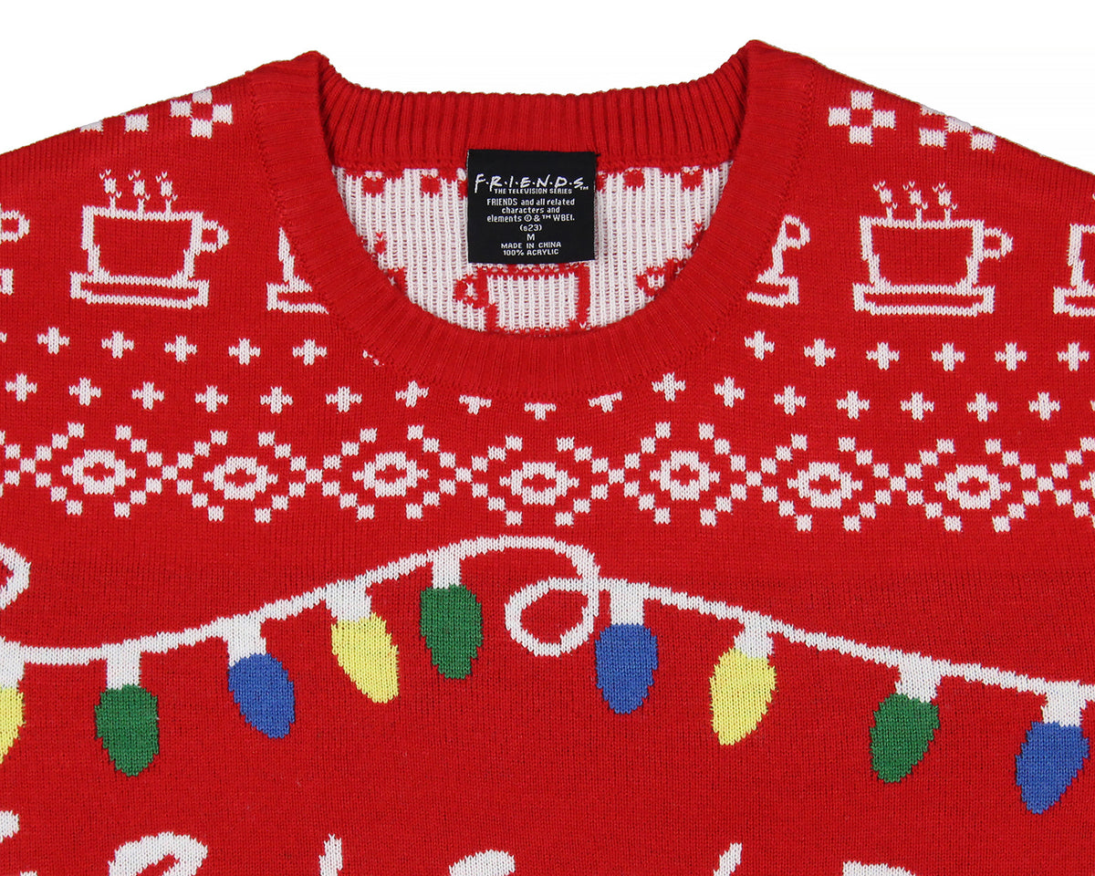 Friends TV Series Men's Logo And Holiday Lights Ugly Sweater for Christmas