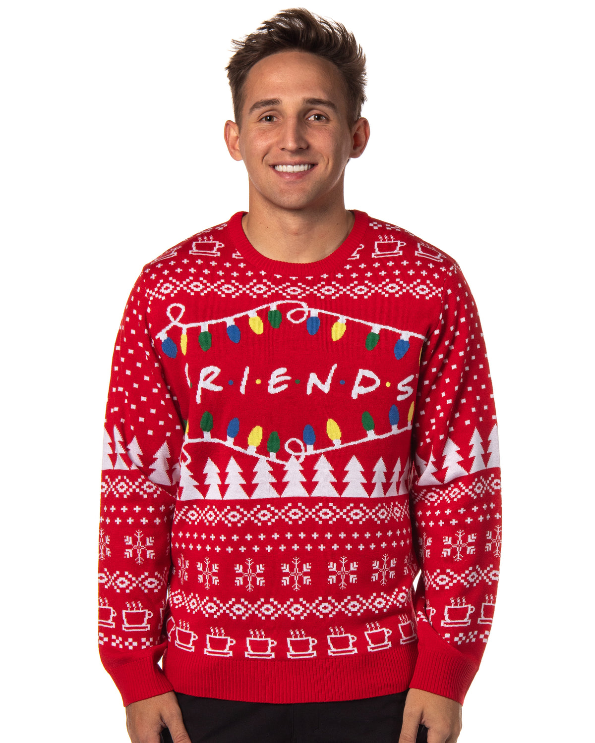 Friends TV Series Men's Logo And Holiday Lights Ugly Sweater for Christmas
