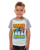 DC Comics Boys' Justice League Superhero Lineup Collectible Raglan T-Shirt