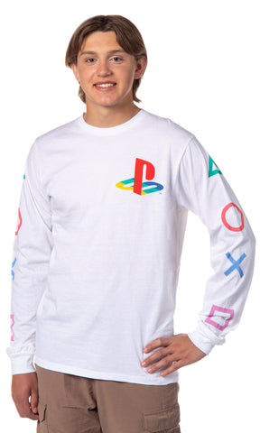 PlayStation Men's Console Controller Button Icons Long Sleeve T-Shirt Adult