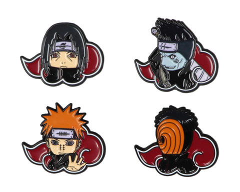 Naruto Akatsuki Itachi Obito Kisame Nagato Red Cloud Embossed Enamel Pin 4 Pack