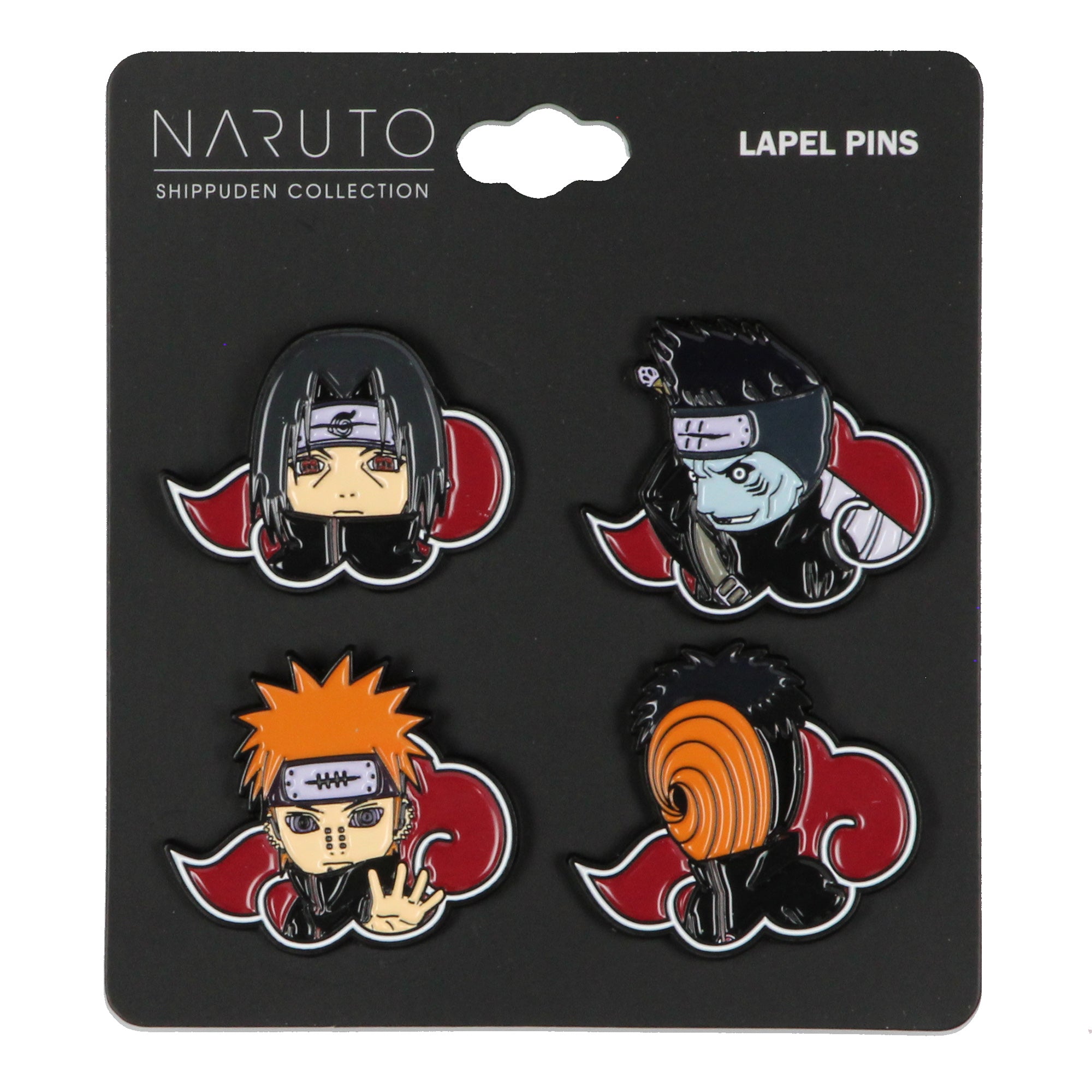 Naruto Akatsuki Itachi Obito Kisame Nagato Red Cloud Embossed Enamel Pin 4 Pack