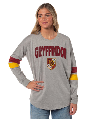 Harry Potter Houses Embroidered Varsity Jersey Pullover Long Sleeve Tops For Women - Gryffindor, Ravenclaw, Slytherin, Hufflepuff