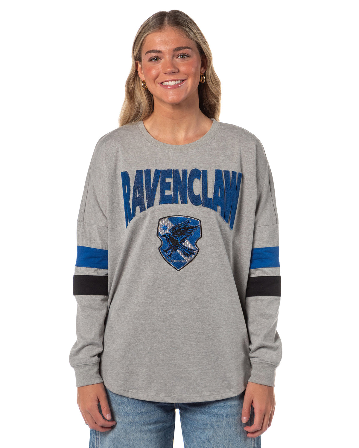 Harry Potter Houses Embroidered Varsity Jersey Pullover Long Sleeve Tops For Women - Gryffindor, Ravenclaw, Slytherin, Hufflepuff