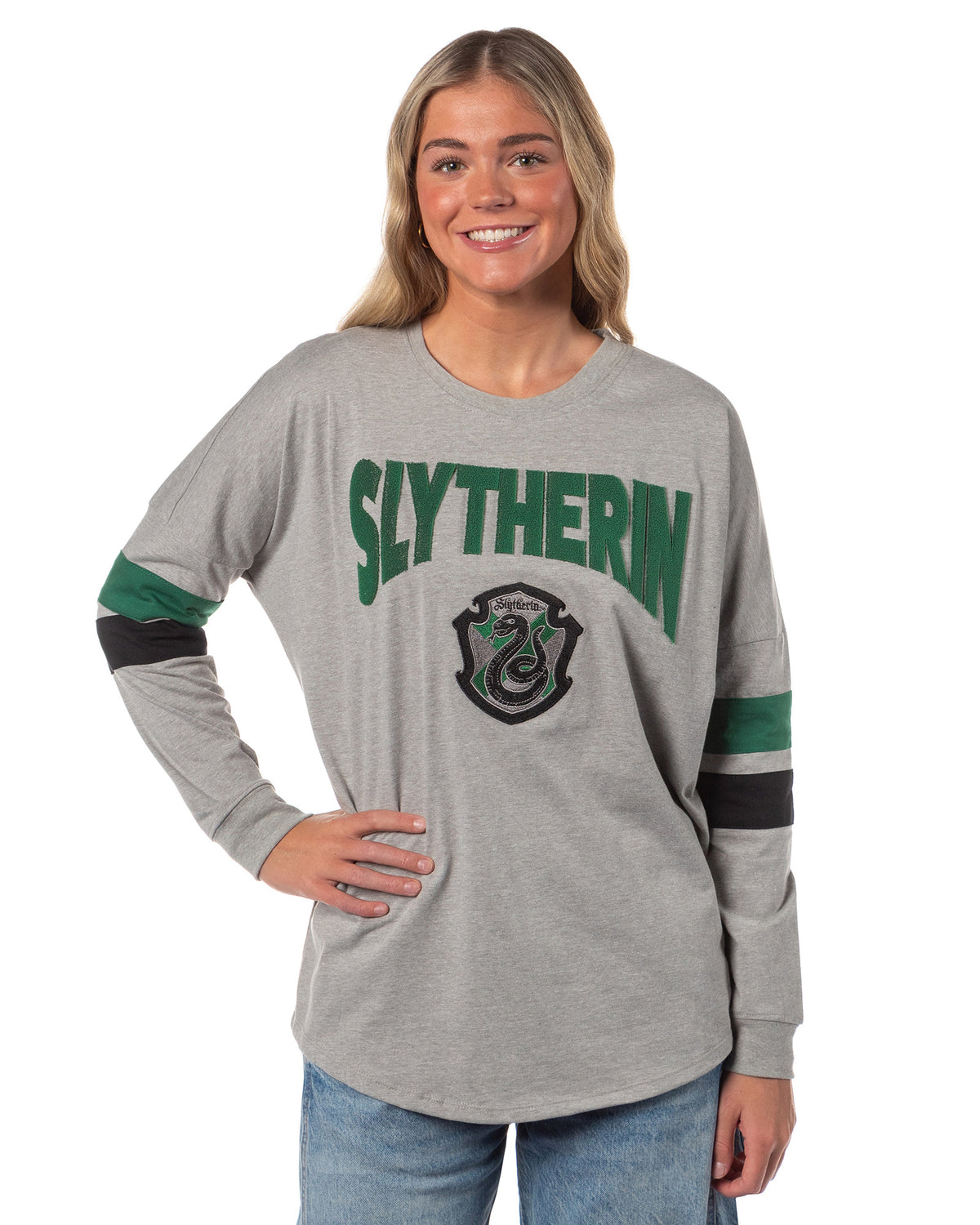 Harry Potter Houses Embroidered Varsity Jersey Pullover Long Sleeve Tops For Women - Gryffindor, Ravenclaw, Slytherin, Hufflepuff