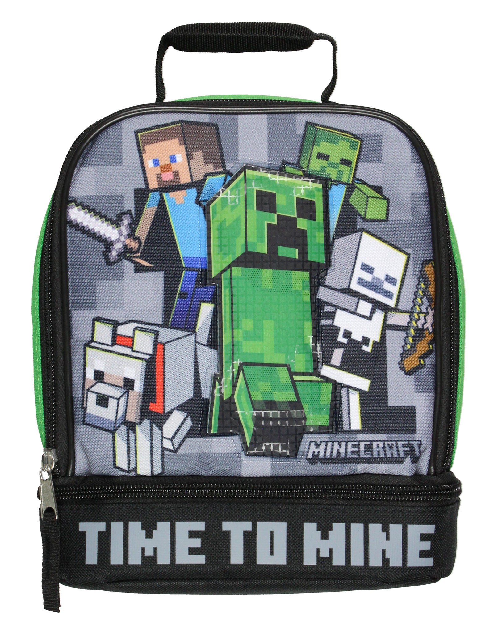 Minecraft Time to Mine Dual Compartment Insulated Lunch Box Tote 9"