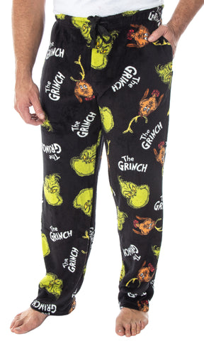 Dr. Seuss Men's GRINCH Sneaky Face Fleece Plush Pajama Pants
