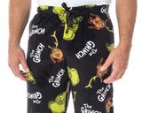 Dr. Seuss Men's GRINCH Sneaky Face Fleece Plush Pajama Pants