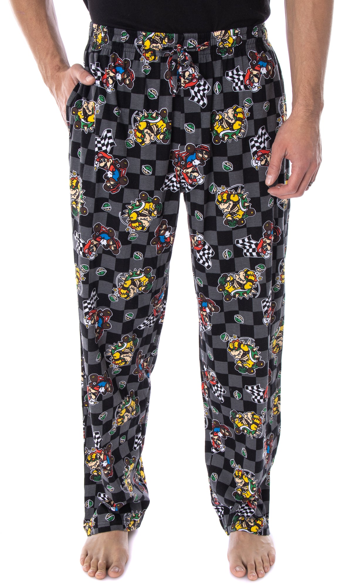 Nintendo Men's Mario Kart Checkered Flag Race Soft Touch Cotton Pajama Pants