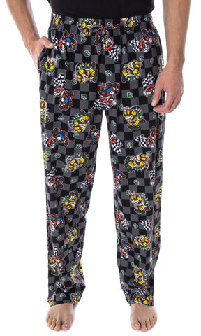 Nintendo Men's Mario Kart Checkered Flag Race Soft Touch Cotton Pajama Pants