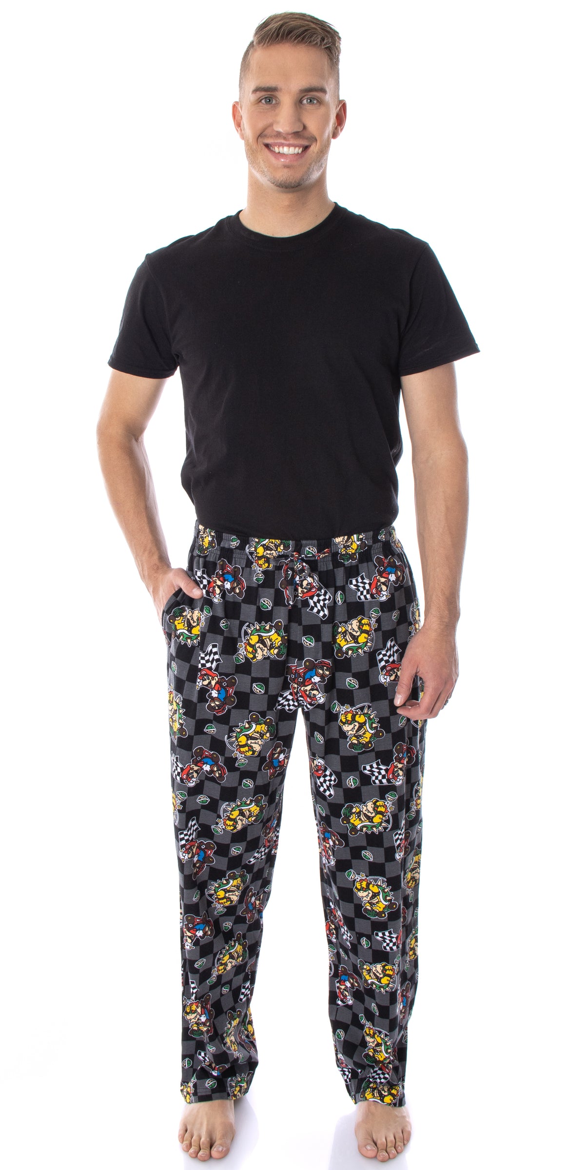 Nintendo Men's Mario Kart Checkered Flag Race Soft Touch Cotton Pajama Pants