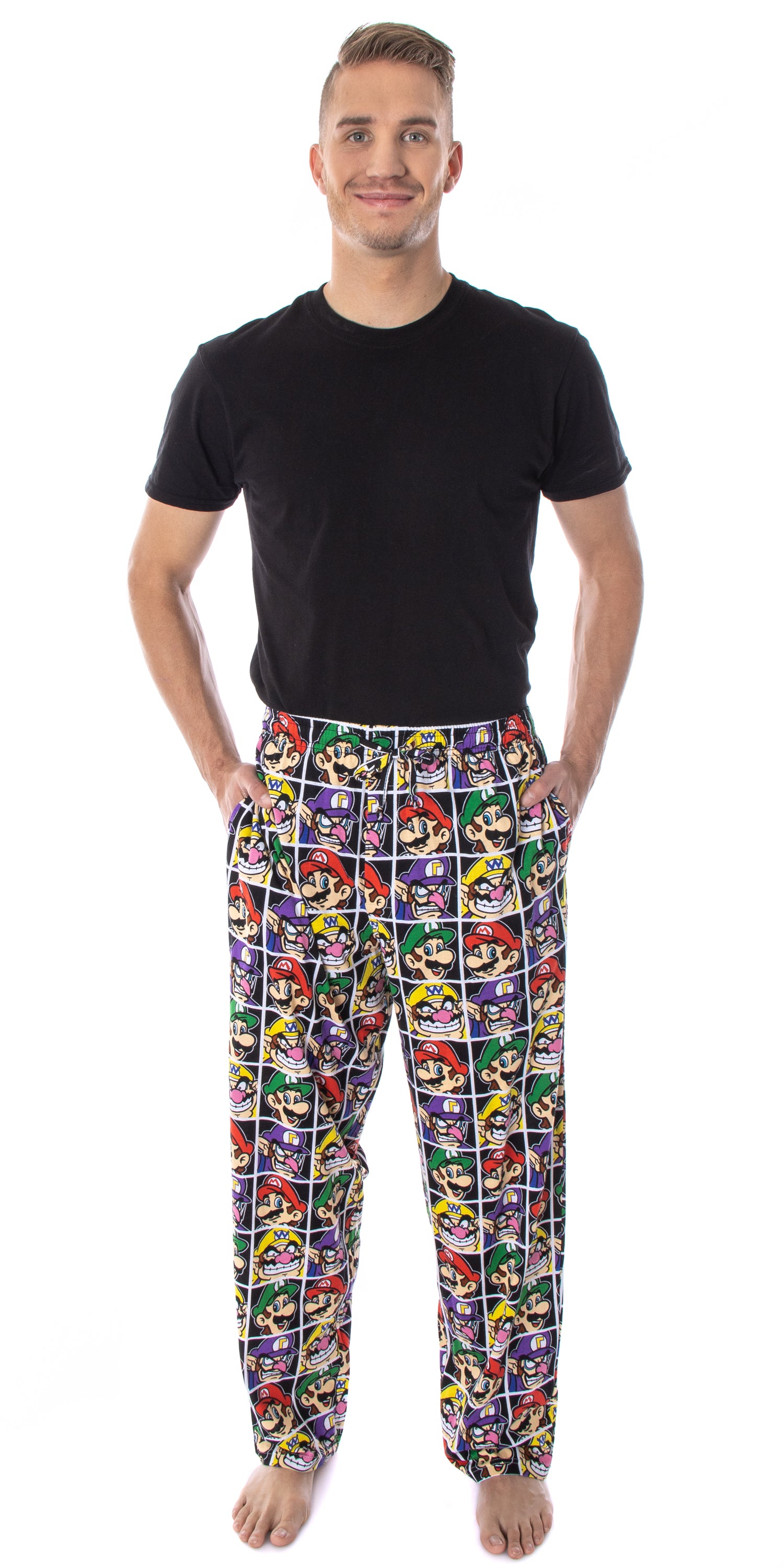Nintendo Pajamas Men's Mario and Villains Men's Grid Pajama Pants