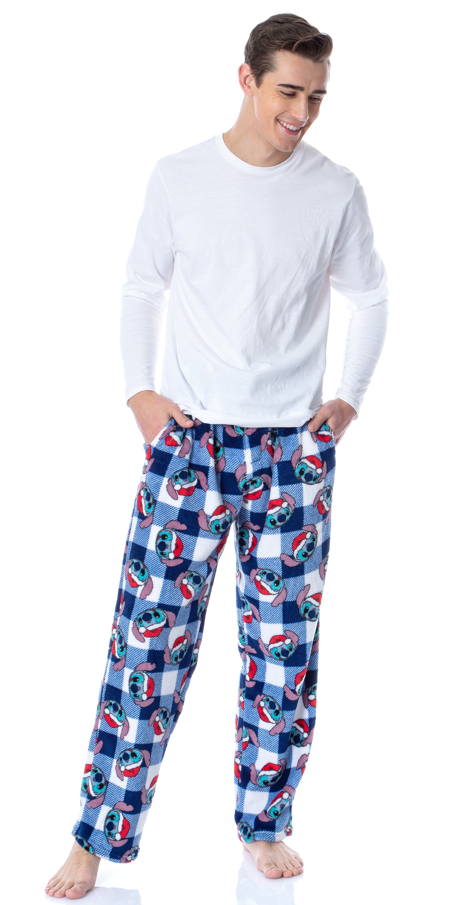Disney Adult Lilo & Stitch Christmas Santa Hat Soft Fleece Pajama Pants