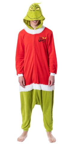 Unisex Adult The Grinch Santa Hooded Costume Union Suit One-Piece Pajama (Medium)