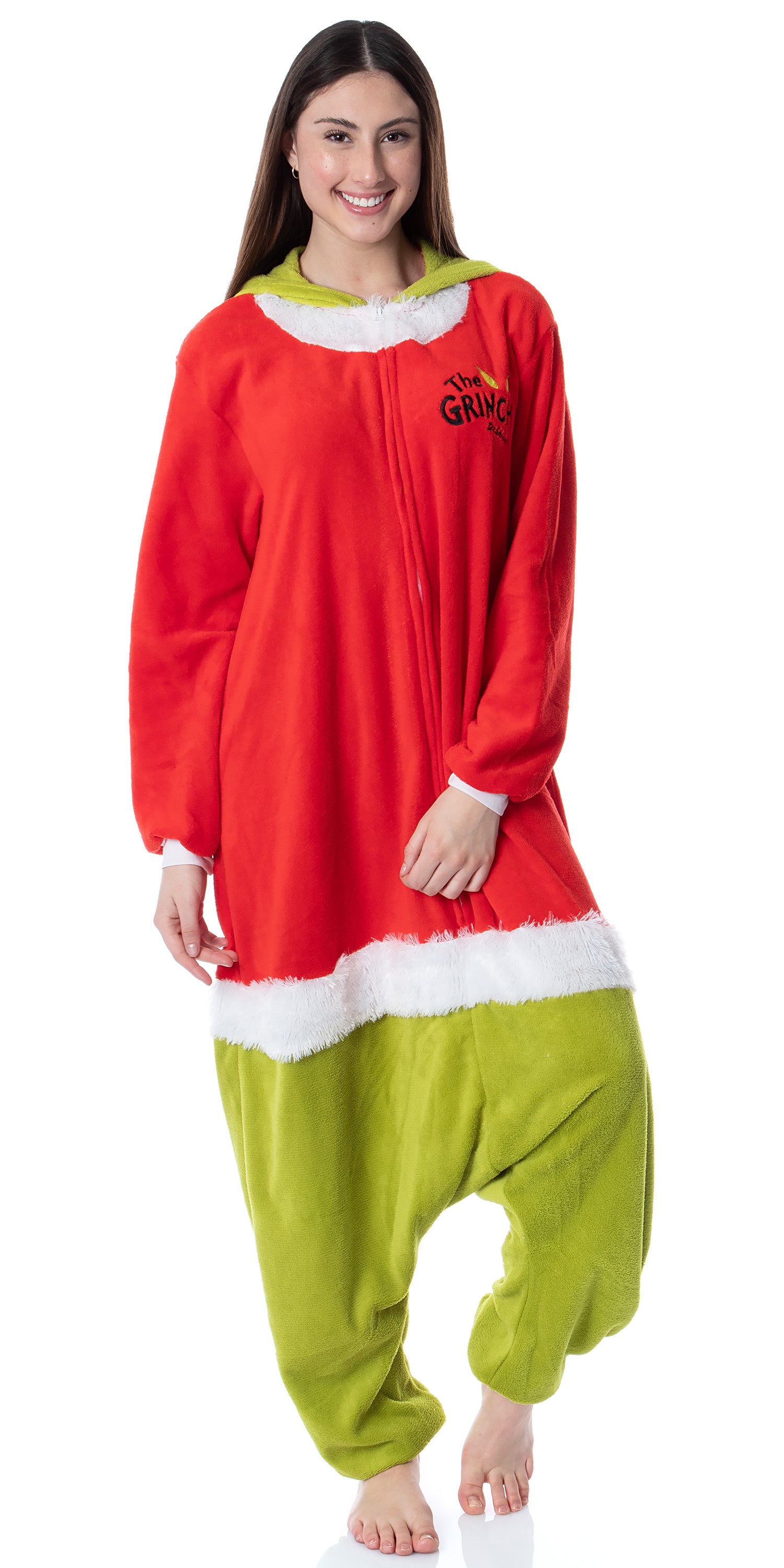 Unisex Adult The Grinch Santa Hooded Costume Union Suit One-Piece Pajama