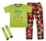 Dr. Seuss GRINCH Men's Pajama Pants Shirt and Socks 3 Piece Pajama Set