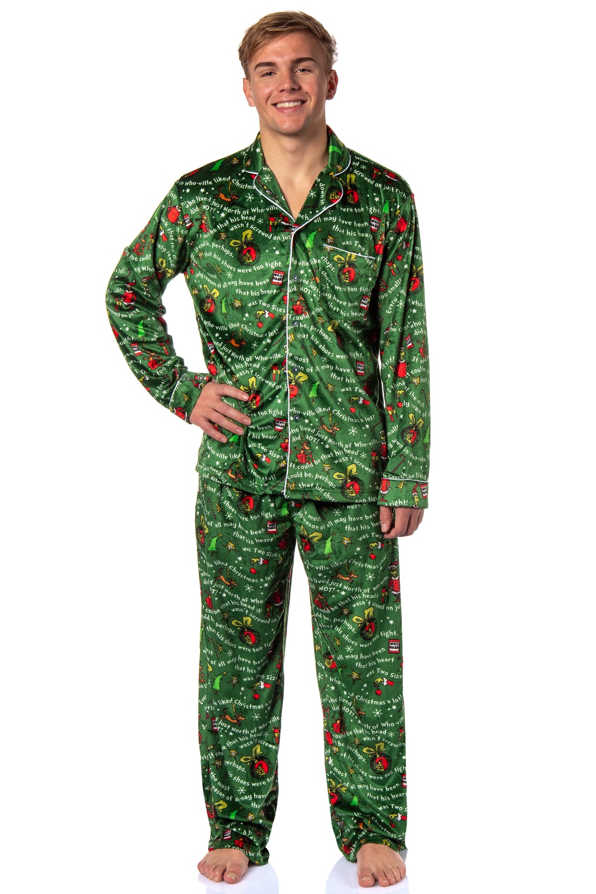 Dr. Seuss GRINCH Christmas Tossed Print Collar Sleep Pajama Set