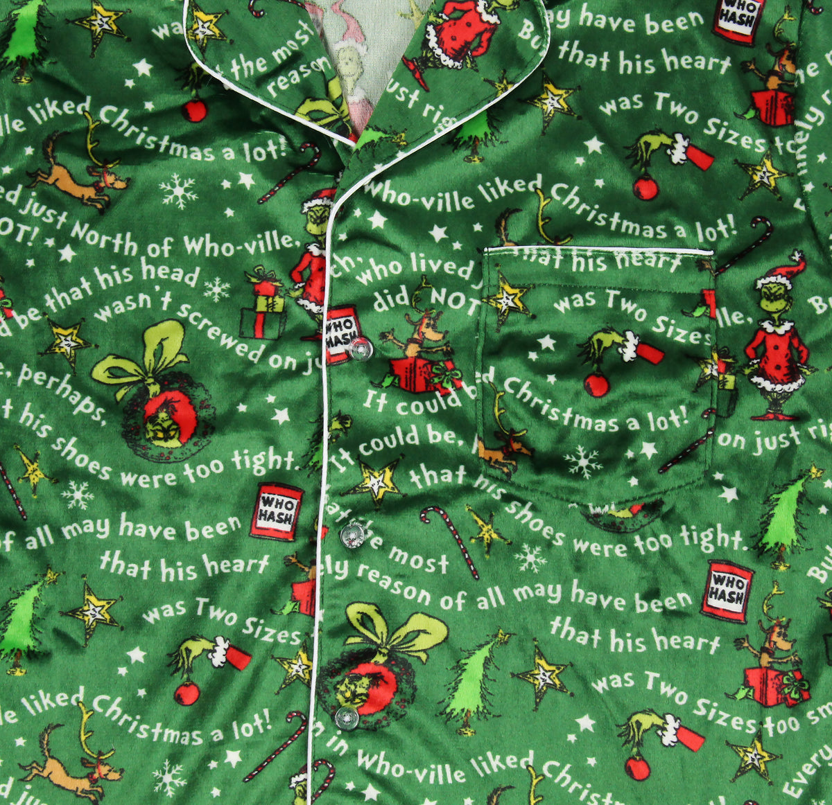 Dr. Seuss GRINCH Christmas Tossed Print Collar Sleep Pajama Set