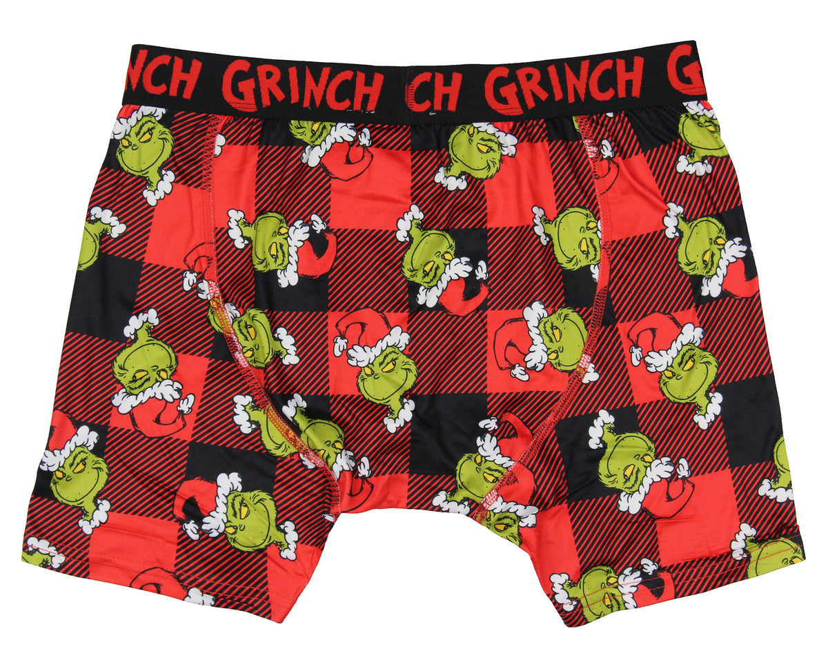 The Grinch Men's Grinch Santa AOP Buffalo Plaid Boxer Briefs Underwear