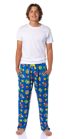 Nintendo Men's Super Mario Luigi Peach Yoshi AOP Soft Sleep Pajama Pants